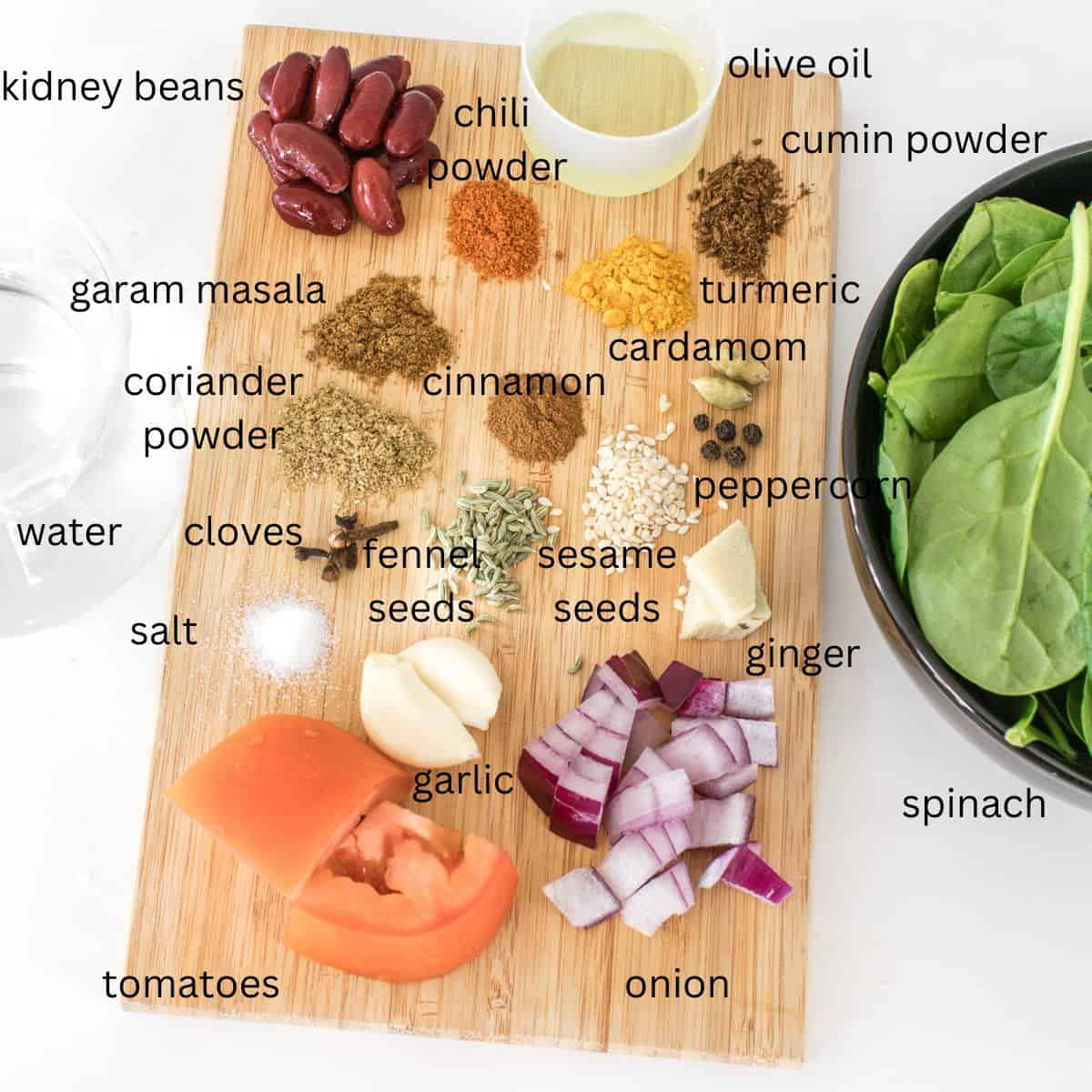 all the ingredients on a wooden board.