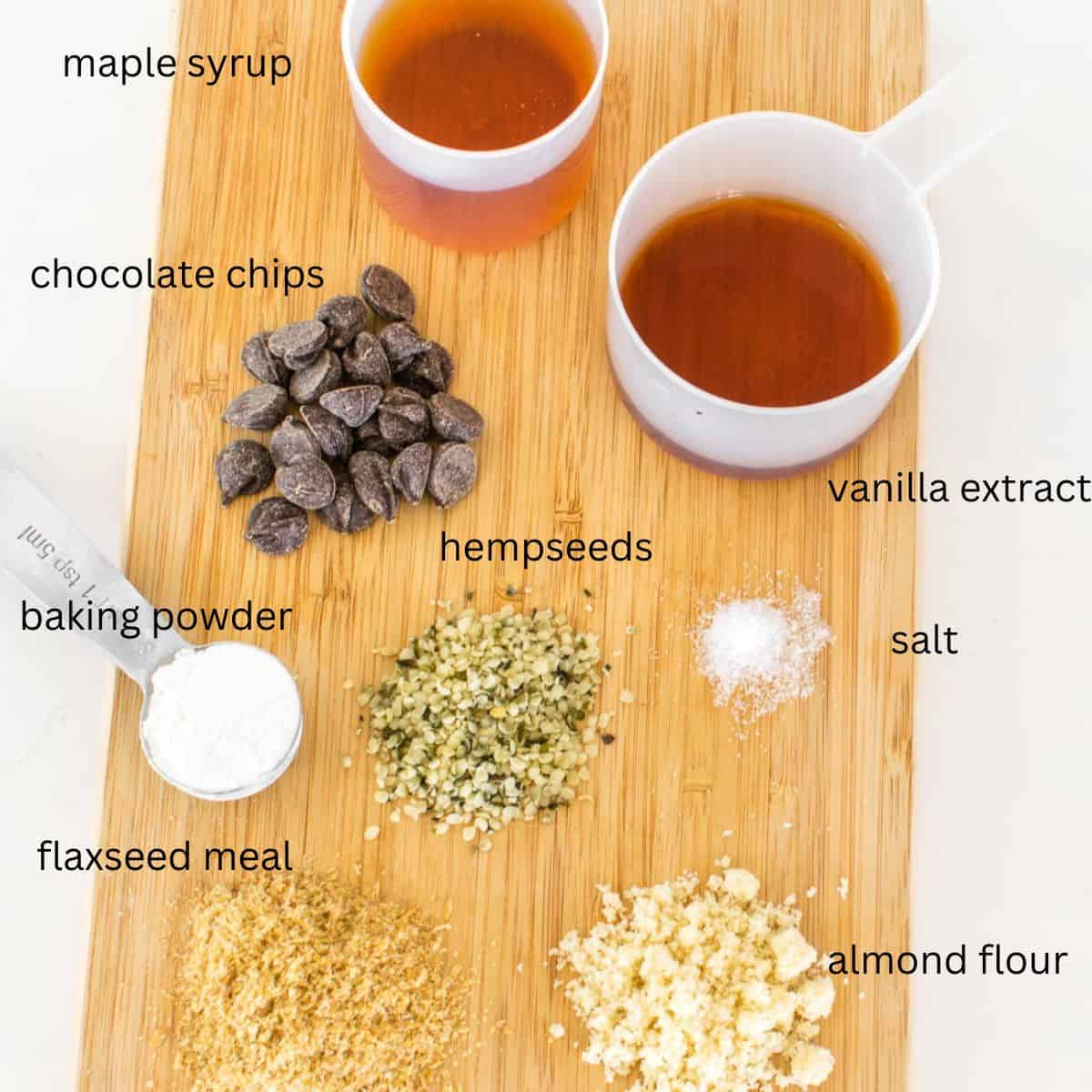 top view of ingredients on a wooden board.