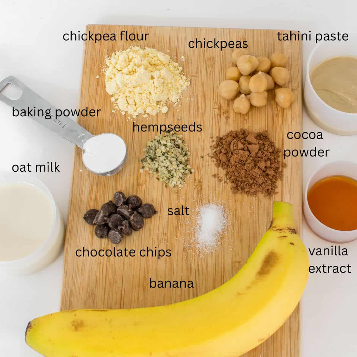 top view of all the ingredients on a wooden board.