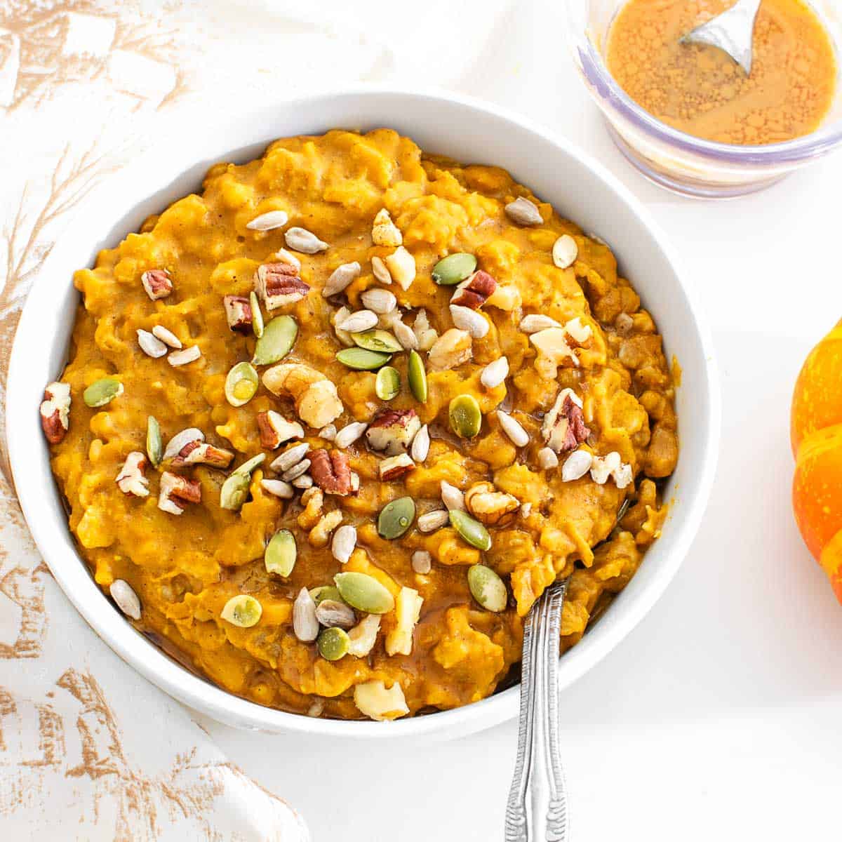 top view of served pumpkin oatmeal.
