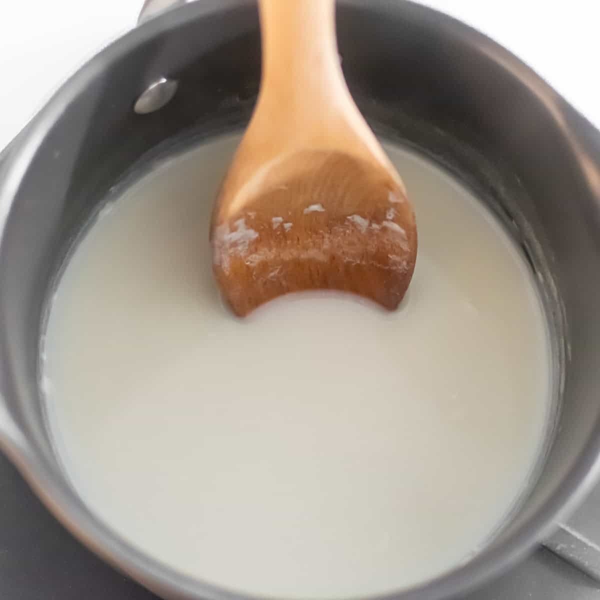 rice and milk cooked in a saucepan.