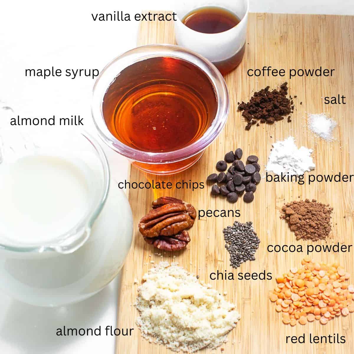 all the raw ingredients on a wooden board.
