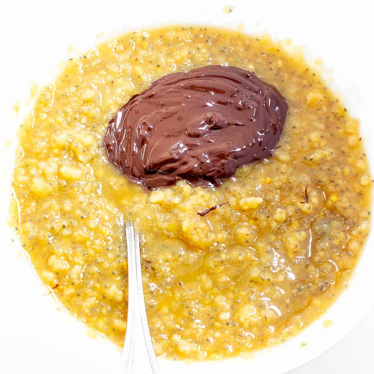 melted chocolate stirred into the batter.