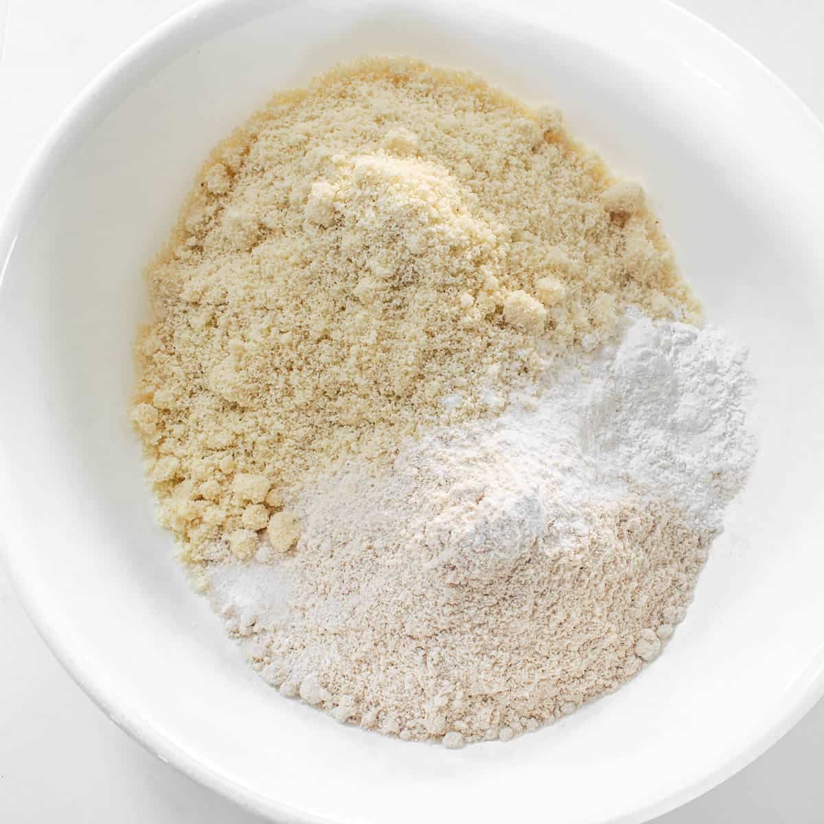 dry ingredients in a mixing bowl.