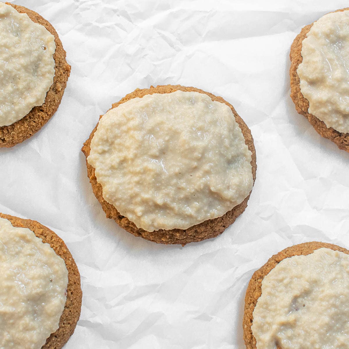 closer view of the cookies with frosting on them.