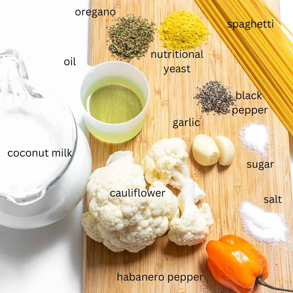 All the ingredients on a wooden board.