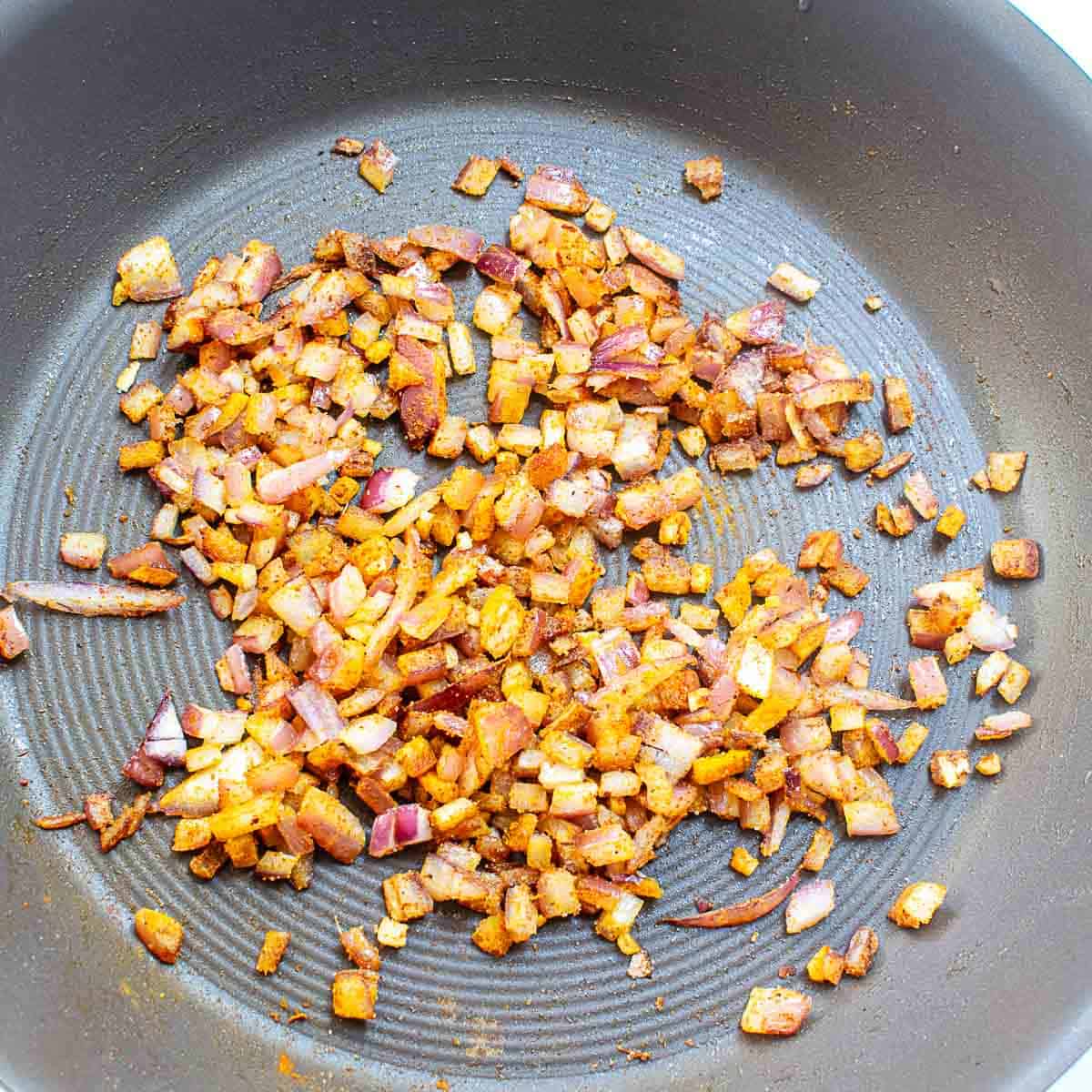 spices mixed in the same pan.