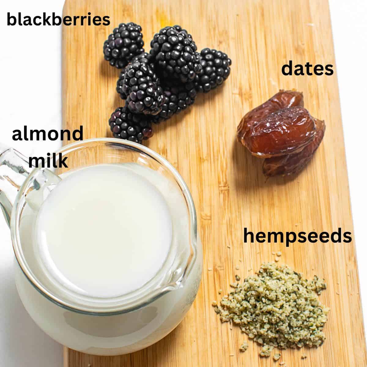 top view of all the ingredients on a wooden board.