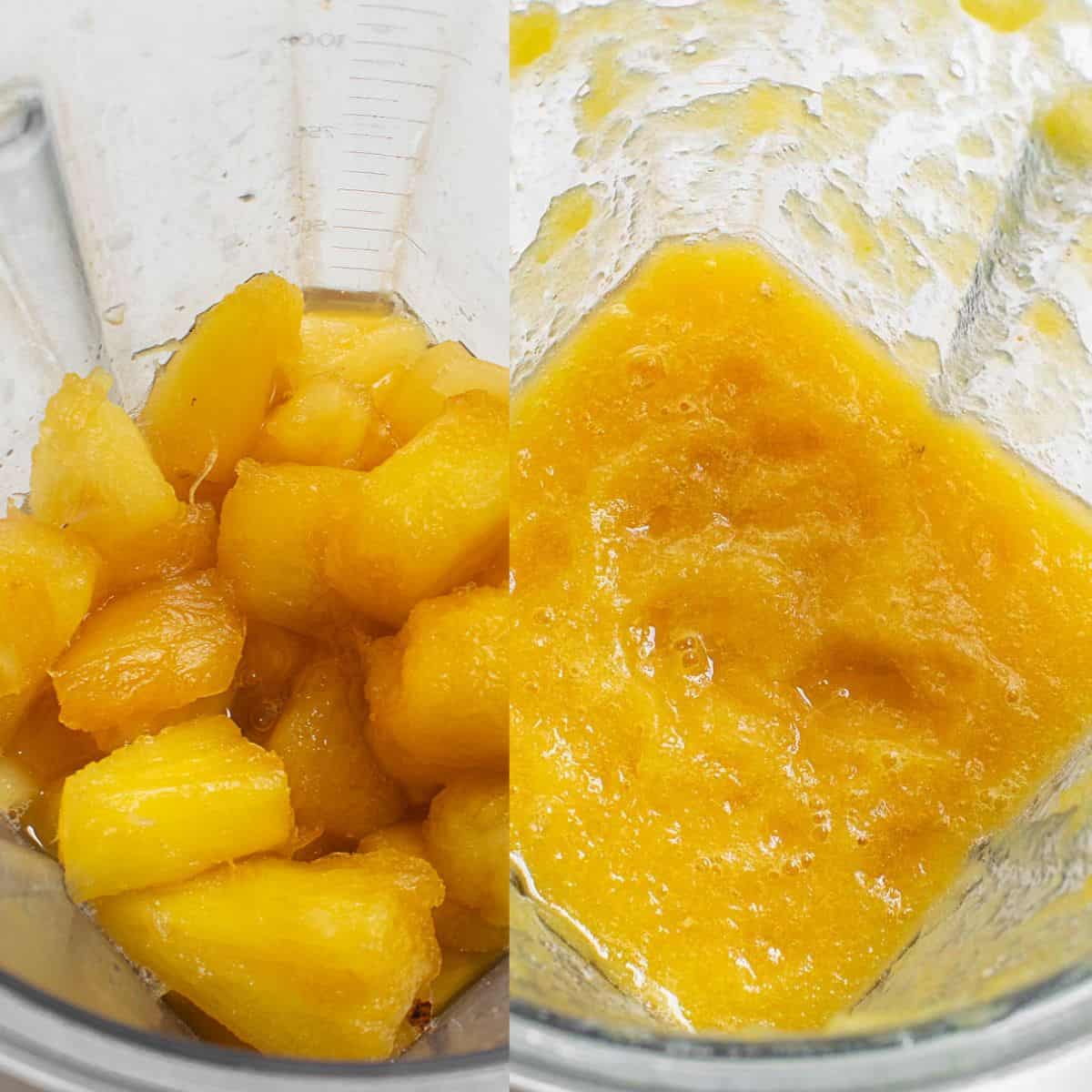 before and after image of blended ingredients.