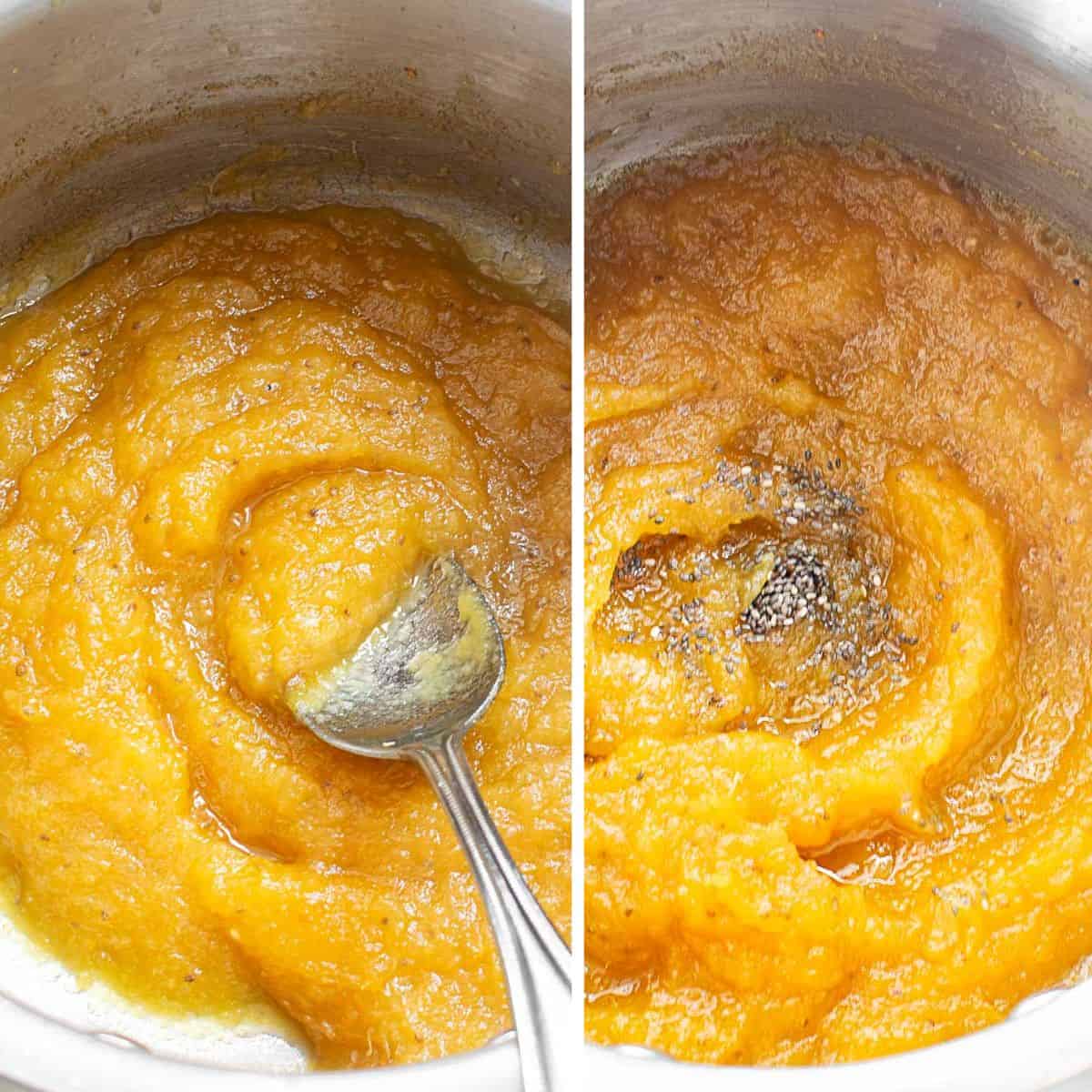 once thickened, more seeds stirred in.