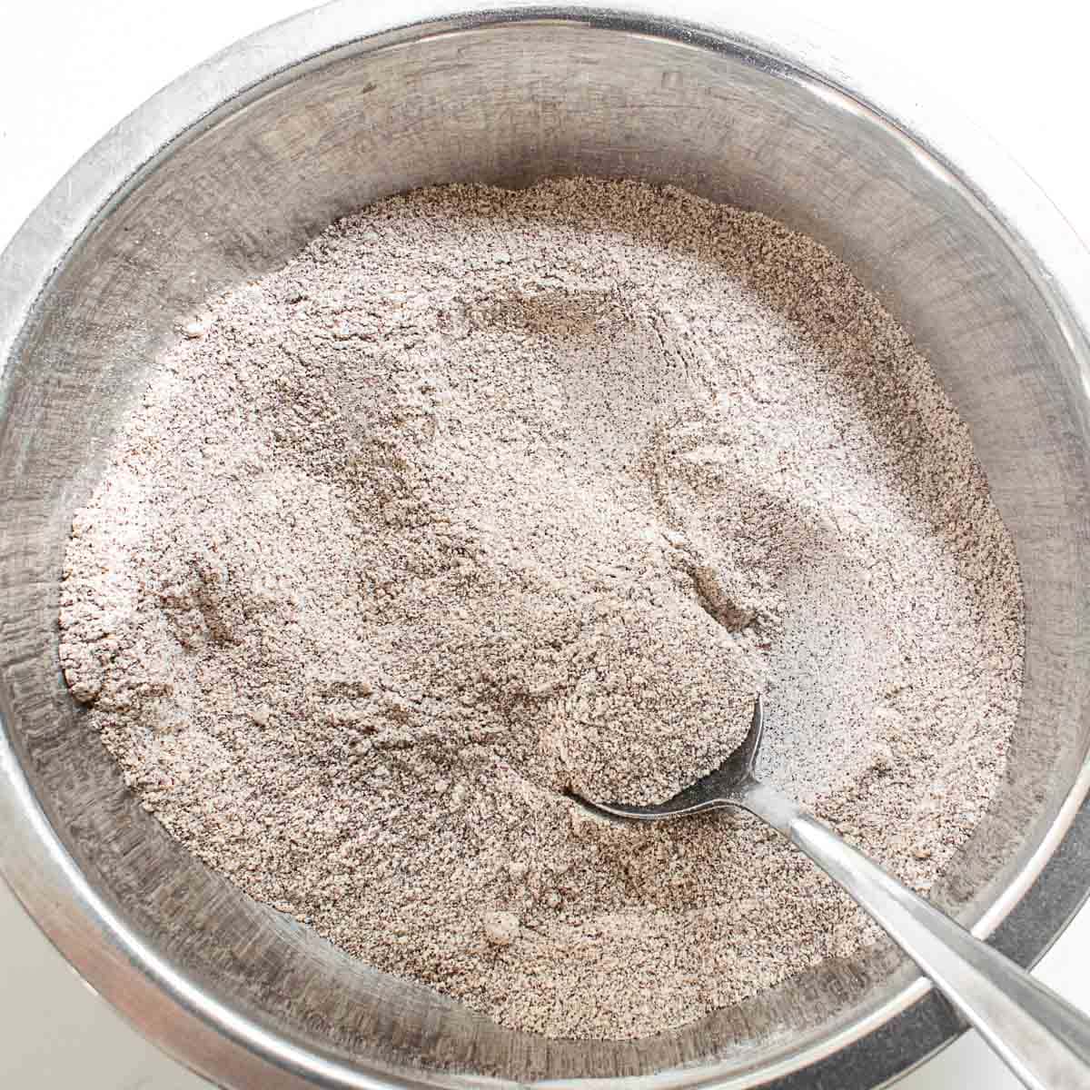 dry ingredients in a mixing bowl. 